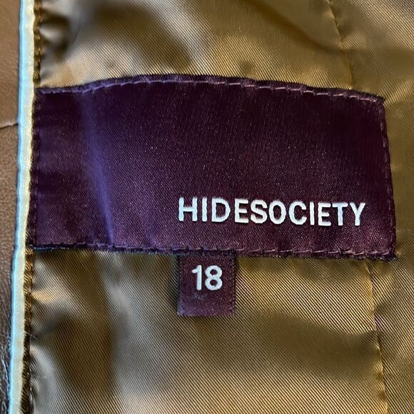Hide Society Brown Leather Zip Up Jacket Size 18‎ - Picture 14 of 16